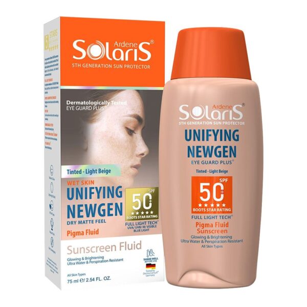 ضدآفتاب فلوئید روشن کننده بژ روشن سولاریس Solaris مدل یونیفینگ ژن SPF50 میل 75 - Image 2
