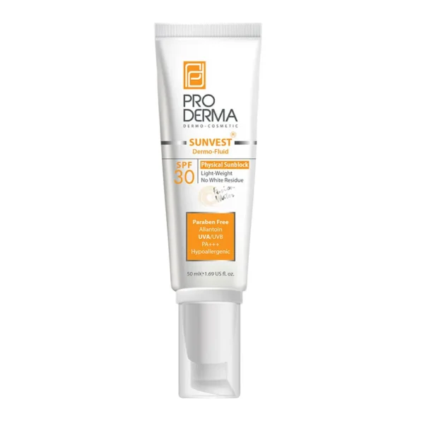 ضدآفتاب فلوئيدي فاقد چربي Proderma پرودرما مدل SPF30 پوست معمولي و حساس